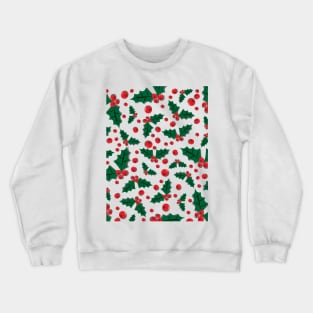 Mistletoe berries and twigs pattern on white background Christmas holiday festival Crewneck Sweatshirt